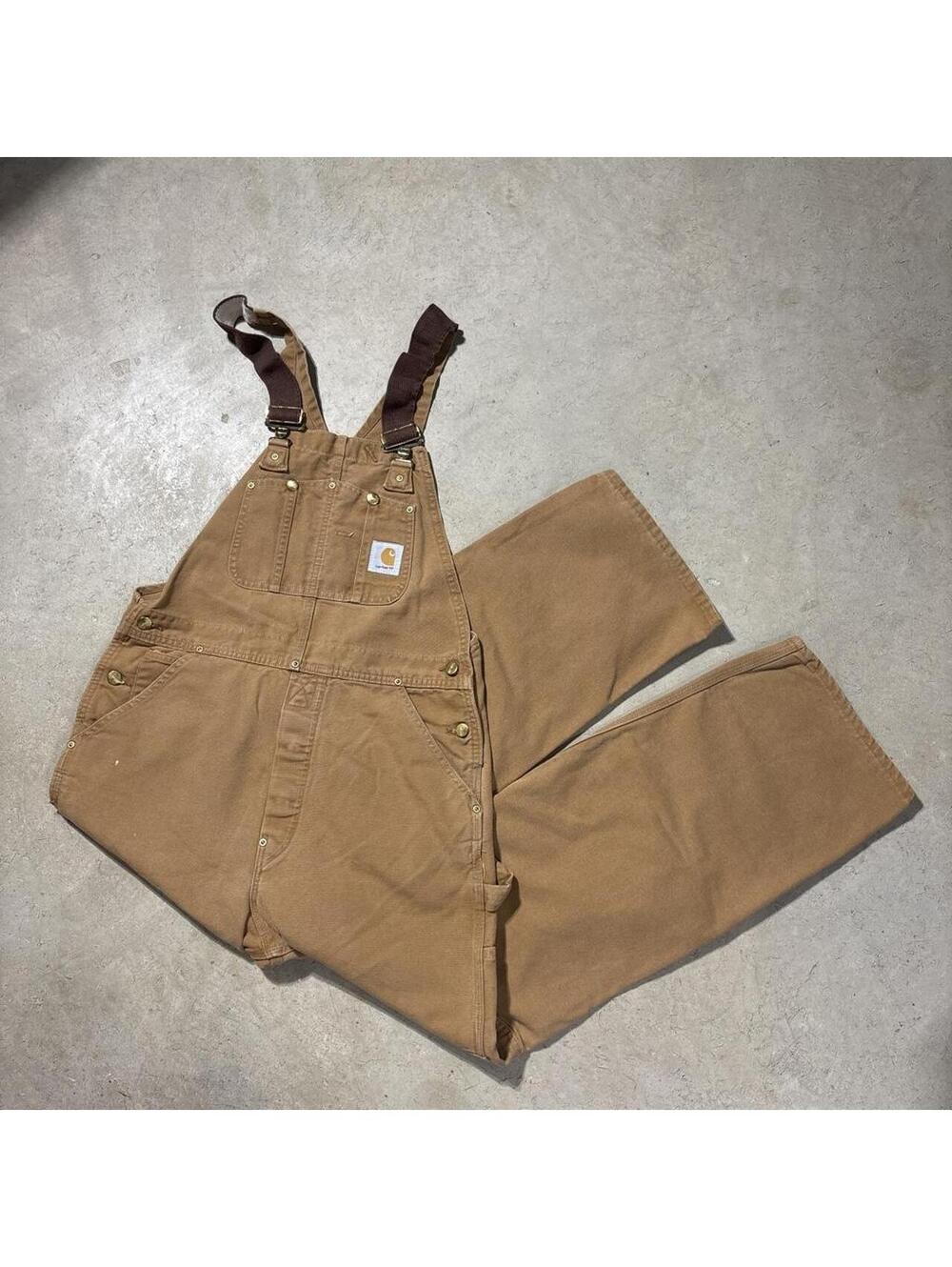 Vintage Y2K Carhartt Brown Duck Double Knee Bib Overalls Men's 44x29